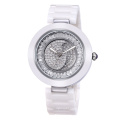 Weiqin W3229 Luxury womens white ceramic watch with rotating cz stone dial